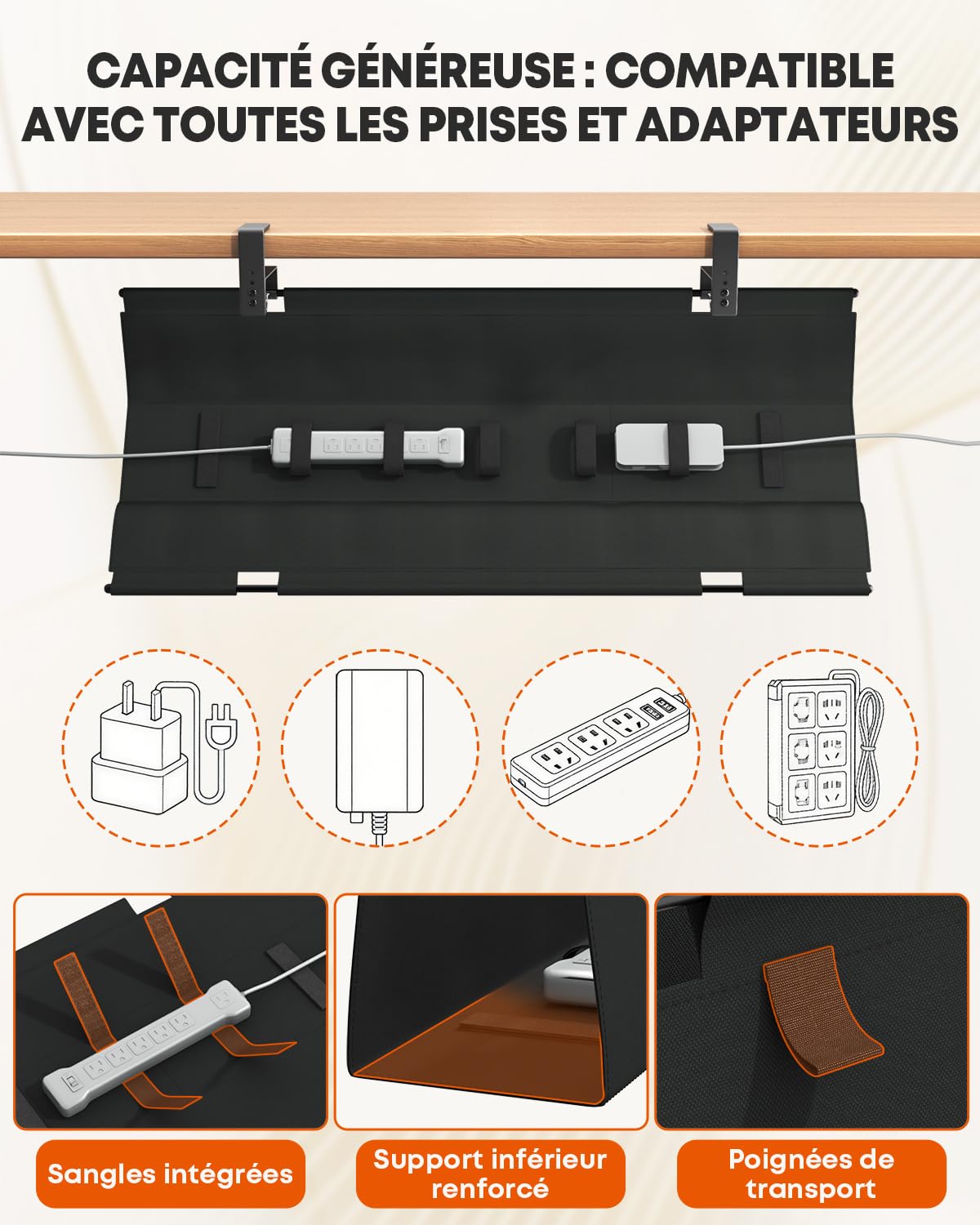 91cm Cable Management Bureau Sans Perçage pour bureau & maison, Noir