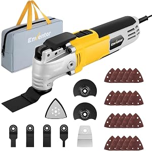 Enventor 300W Multiherramienta Oscilante, Herramientas Oscilantes con 6 Velocidades, 15000-22000RPM, 28 Accesorios, Herramienta Multifunción para Cortar, Lijar, Raspar, Serrar y Tronzar