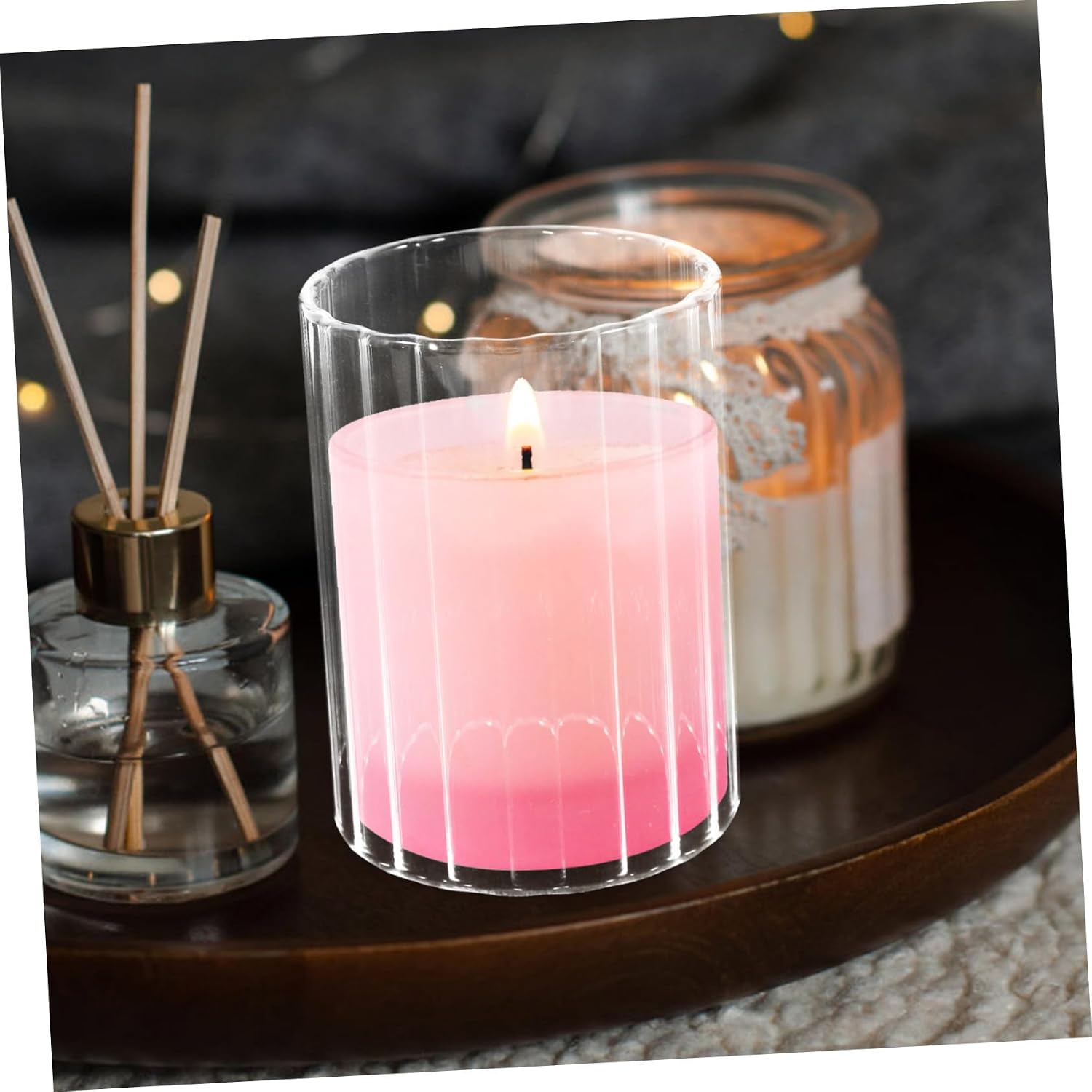 ULTECHNOVO Open Ended Candle Shades Windproof Candle Protectors for Decorative Home Use Desktop Glass Shades Elegant Design for Weddings and Events