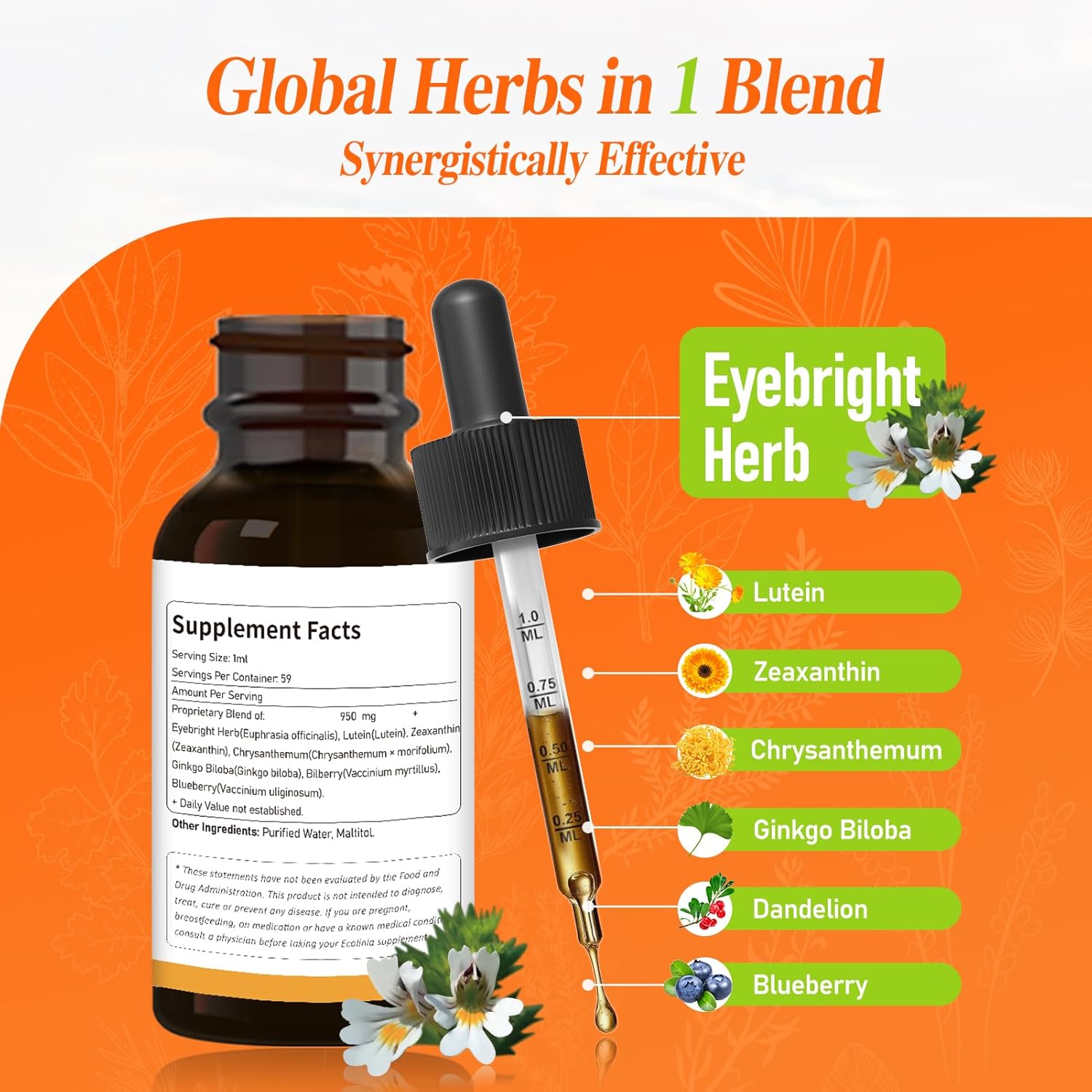 Eye Health Support Eyebright Liquid Drops, Natural Herbal Extract for Eye Strain Relief & Sight Care Support. 2oz