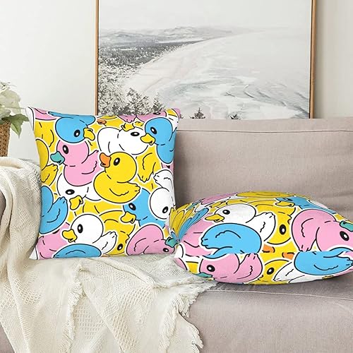 Miniatura 7 de Fiokroo Juego de 2 fundas de almohada coloridas de patos de goma, fundas de cojín cuadradas para sofá, dormitorio, sala de estar, automóvil, 18 x 18