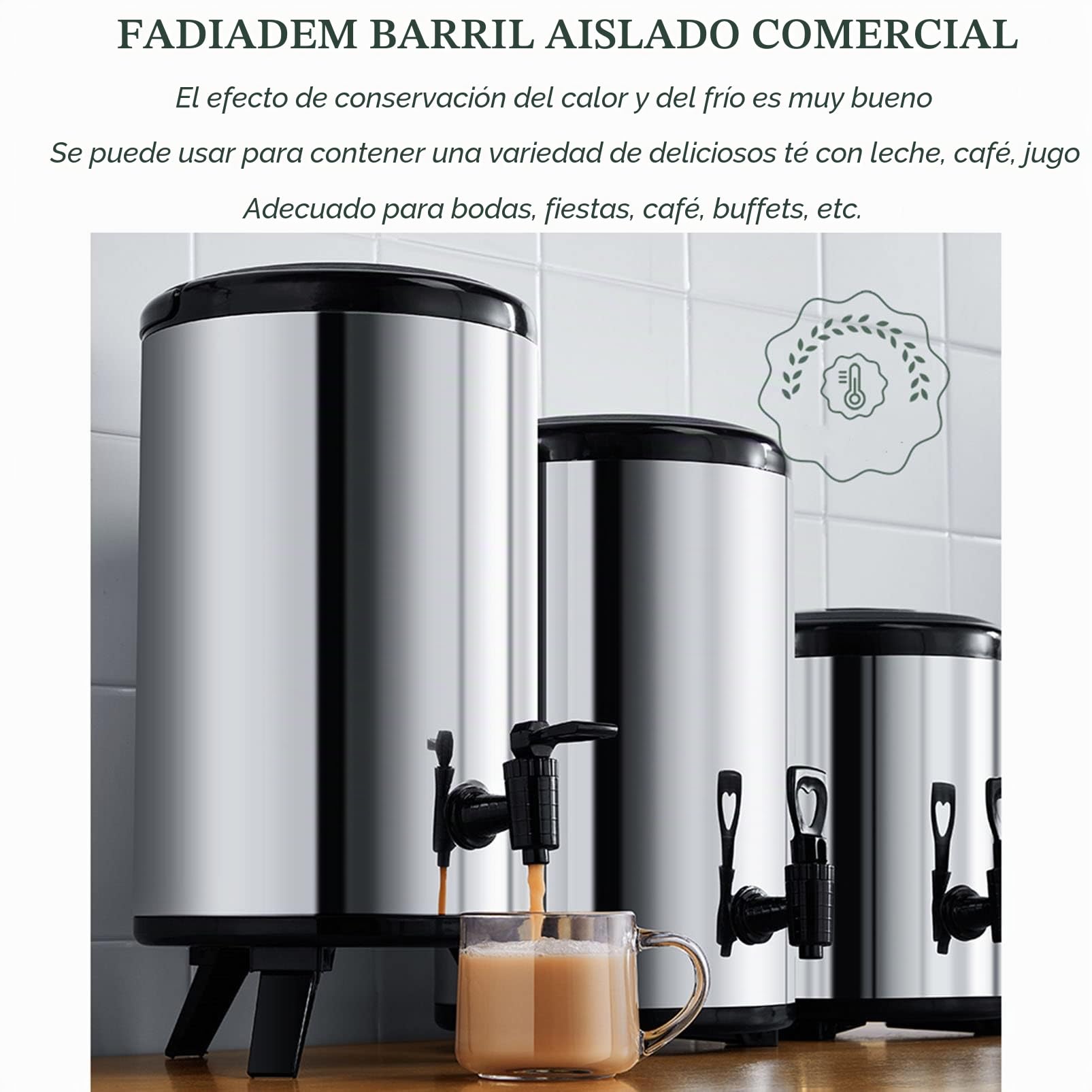 Generic Dispensador de bebidas frías y calientes, acero inoxidable de gran capacidad, aislado con grifo para té con leche, leche de soja, café y té, perfecto para uso comercial