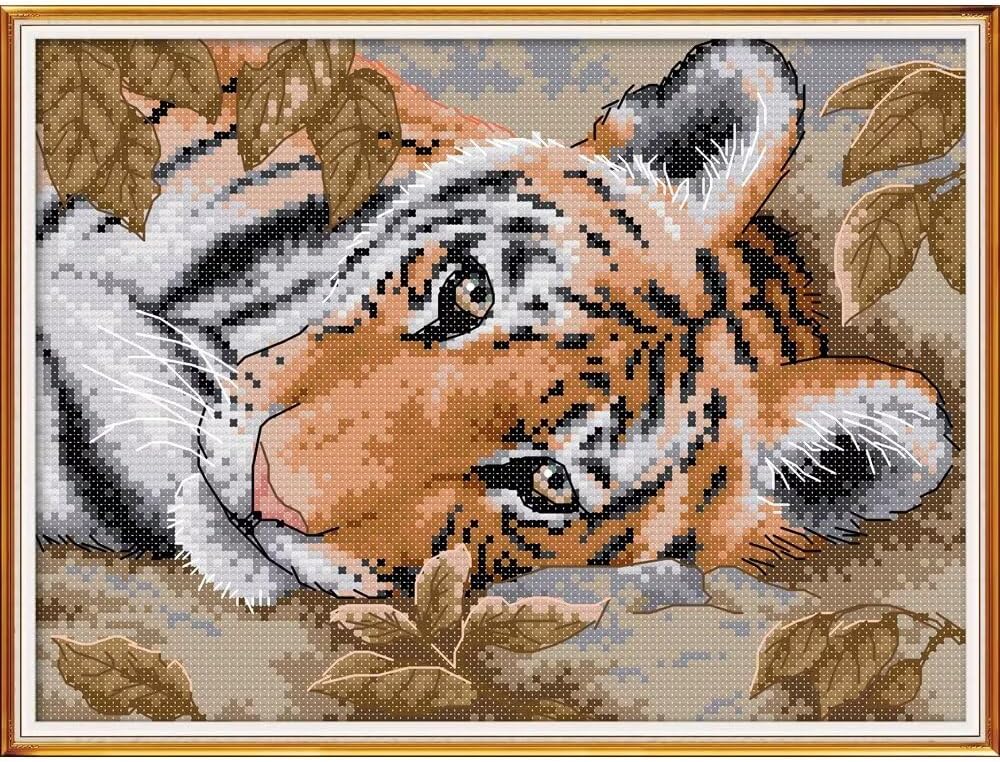 CROSSDECOR Stamped Cross Stitch Kits,Full Range of Cross-Stitch Needlepoint Kits for Adults,DIY Embroidery Kit Arts and Crafts for Home Wall Decor -Sleeping Fox 33×34cm