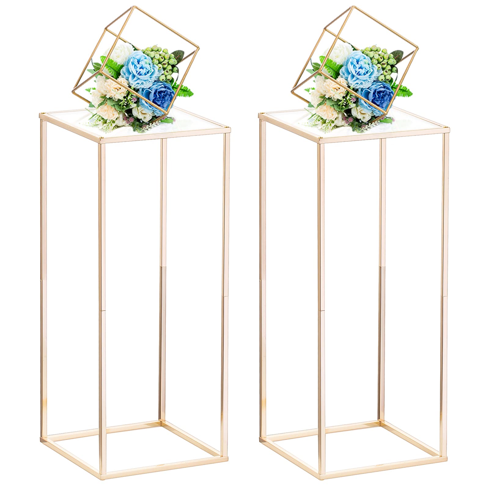 NUPTIO Centres de Tables avec Panneau Acrylique, 60cm Hauteur, 2 Pièces | Construction Métal, Support Fleurs, Doré Présentoir, Colonne pour Mariage, Fêtes, Maison