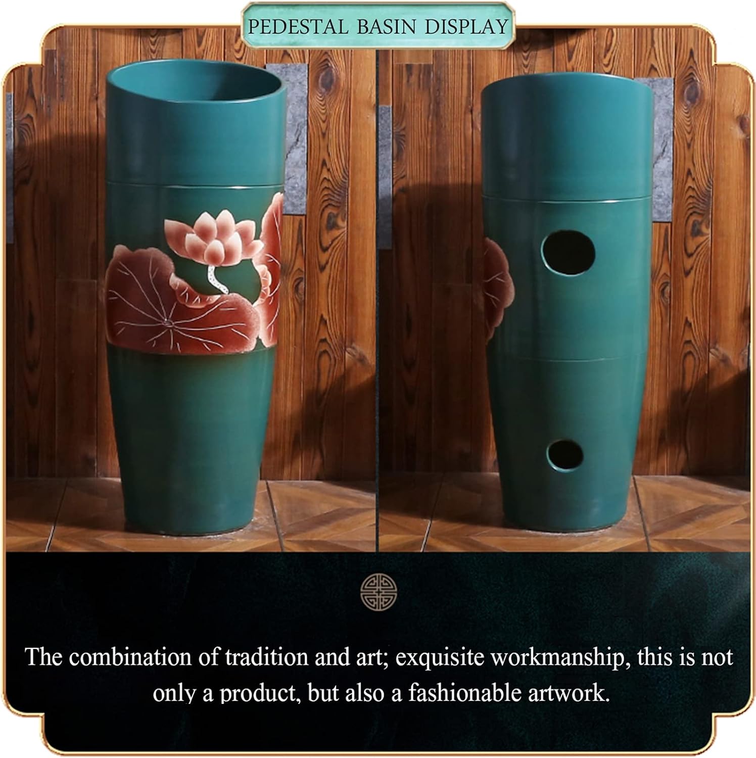 Art Pedestal ?Bathroom Sink Vessel Sink Combo Toilets Basins Handmade with Faucet and Drain Installation Hole, for Indoor and Outdoor,C,Without Mirror (M Without Mirror)