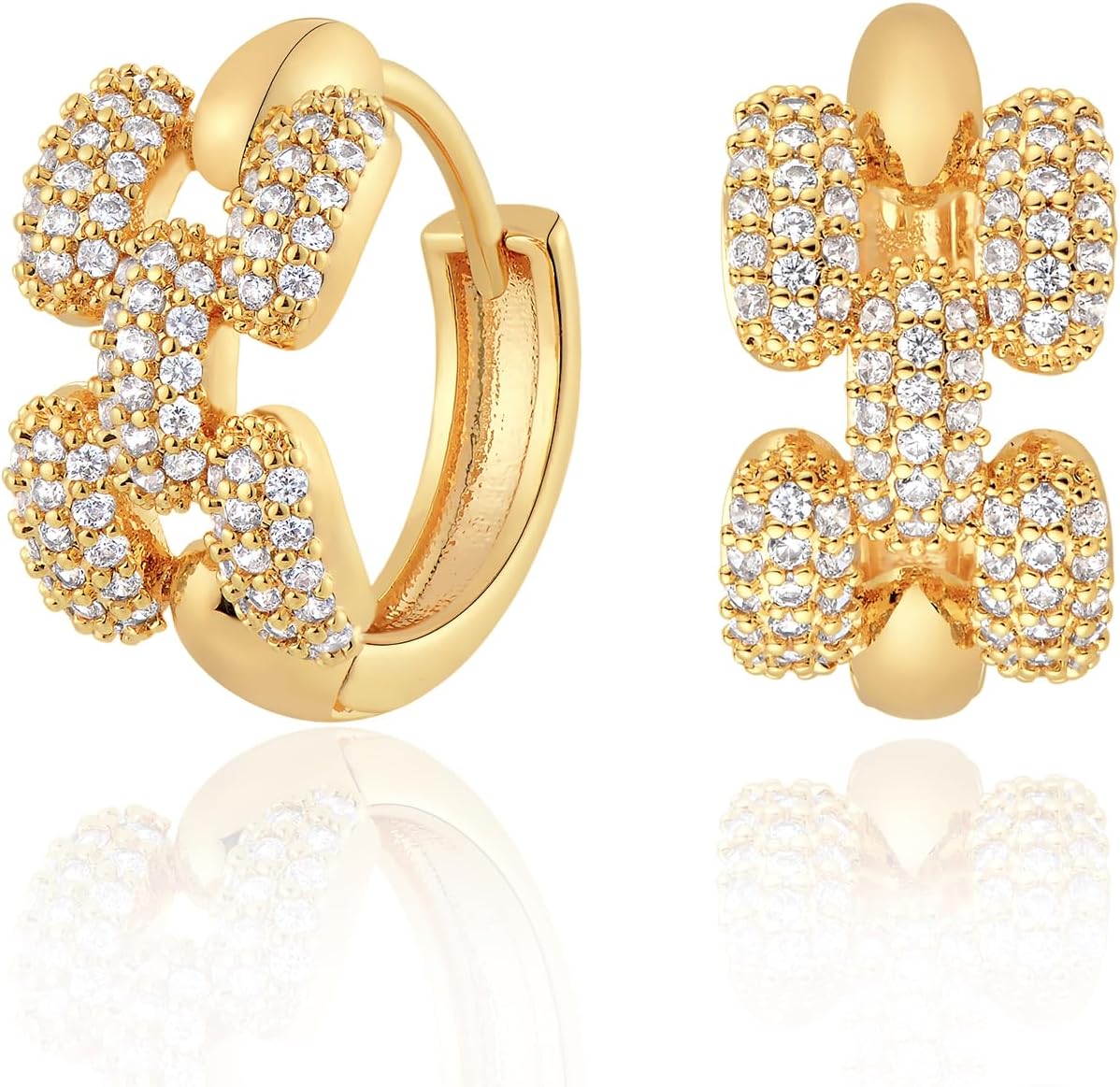 Gold Huggie Hoop Earrings 14K Gold Plated Dainty Chunky Thick Hoop Diamond Cubic Zriconia Inlay Sleeper Tiny Delicate Boho Beach Simple Hypoallergenic Jewelry Gift for Her