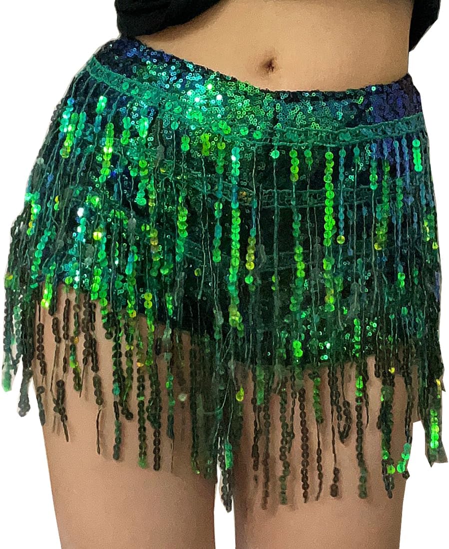 Yollmart Women's Sequins Tassel Skirts Shorts Booty Dance Festival Bottoms