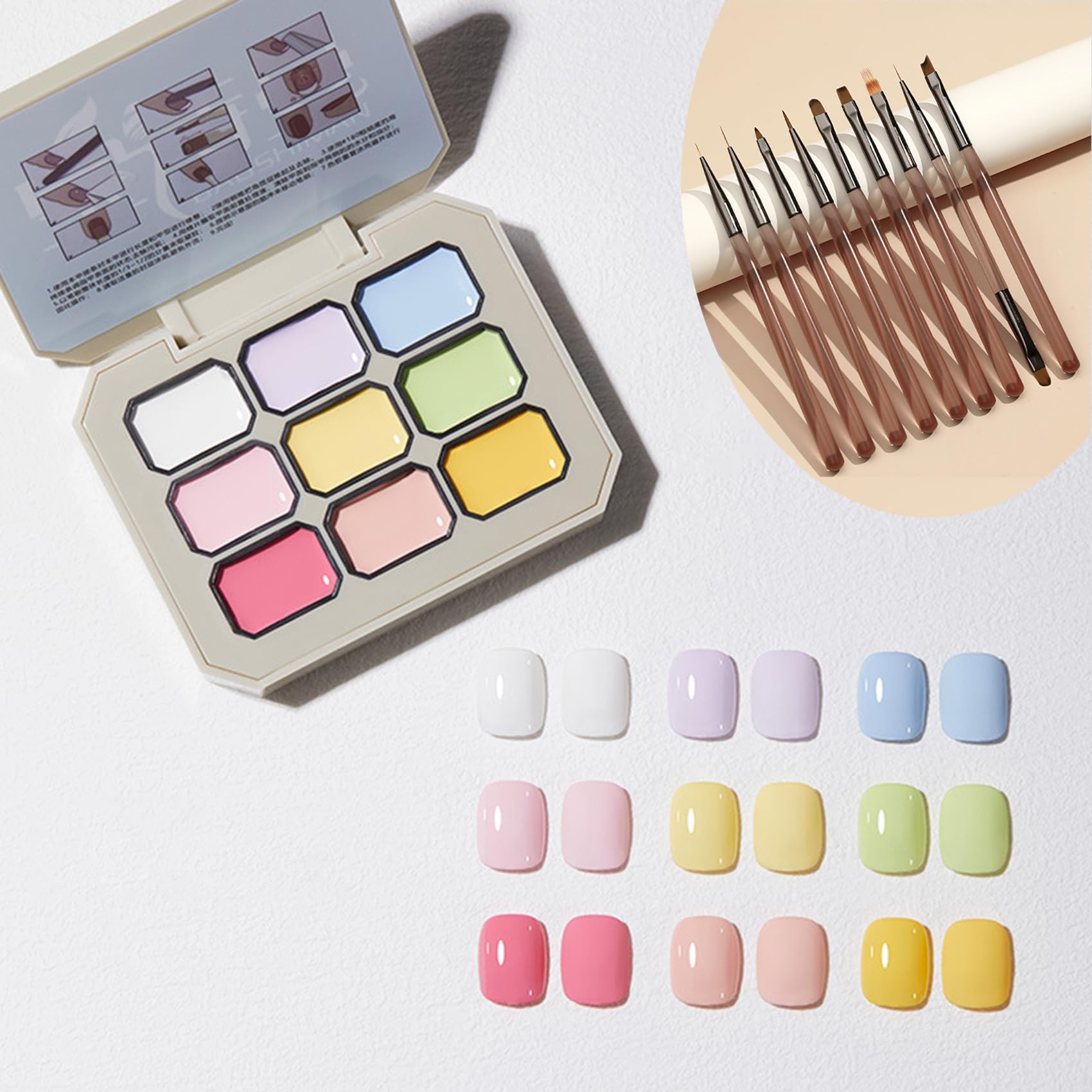 Manutox Creamy Colorful Nail Polish Set, Solid Cream Gel Polish Palette, Nine-Square Grid Solid Gel Glue Gel Nail Polish, Cream Gel Nail Polish for