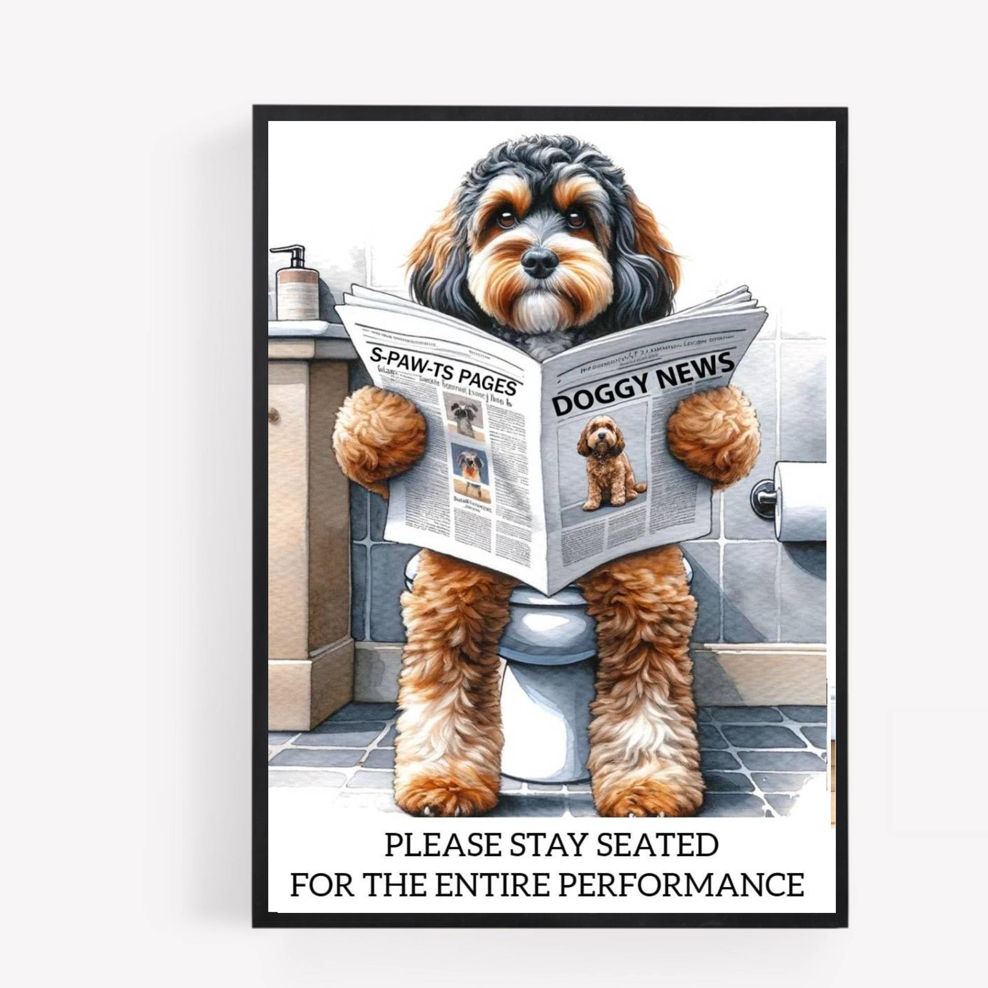 gfc Funny Bathroom Toilet animal Print Picture Poster cockapoo cavapoo dog on a toilet reading newspaper A4 UNFRAMED wall art Home decor Decorating be sated for the entire performance tri