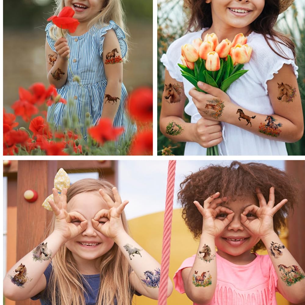 10 Sheets Horse Temporary Tattoos, Horse Party Favors Supplies Birthday Decorations Tattoo Stickers for Kids Boys Girls Gifts Goodie Bags Fillers Prizes Rewards