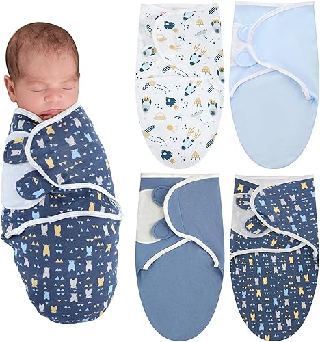 Miniatura 15 de Newwiee 4 unidades de manta de algodón ajustable para bebés prematuros para recién nacidos (estilo clásico, apto para prematuros)