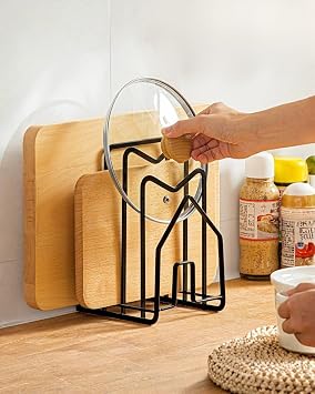 LINFIDITE Cutting Board Holder Chopping Boards Organizer Holder Kitchen Countertop Pot Pan Lids Rack Kitchenware Organizer Flat Steel 4.92 x 5.7 x 8.47 in. Black