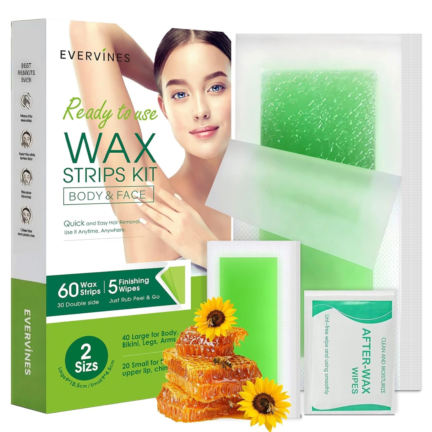 Wax Strips for Hair Removal: 60 Strips with 5 Oil Wipes 60 Count (Pack of 1)