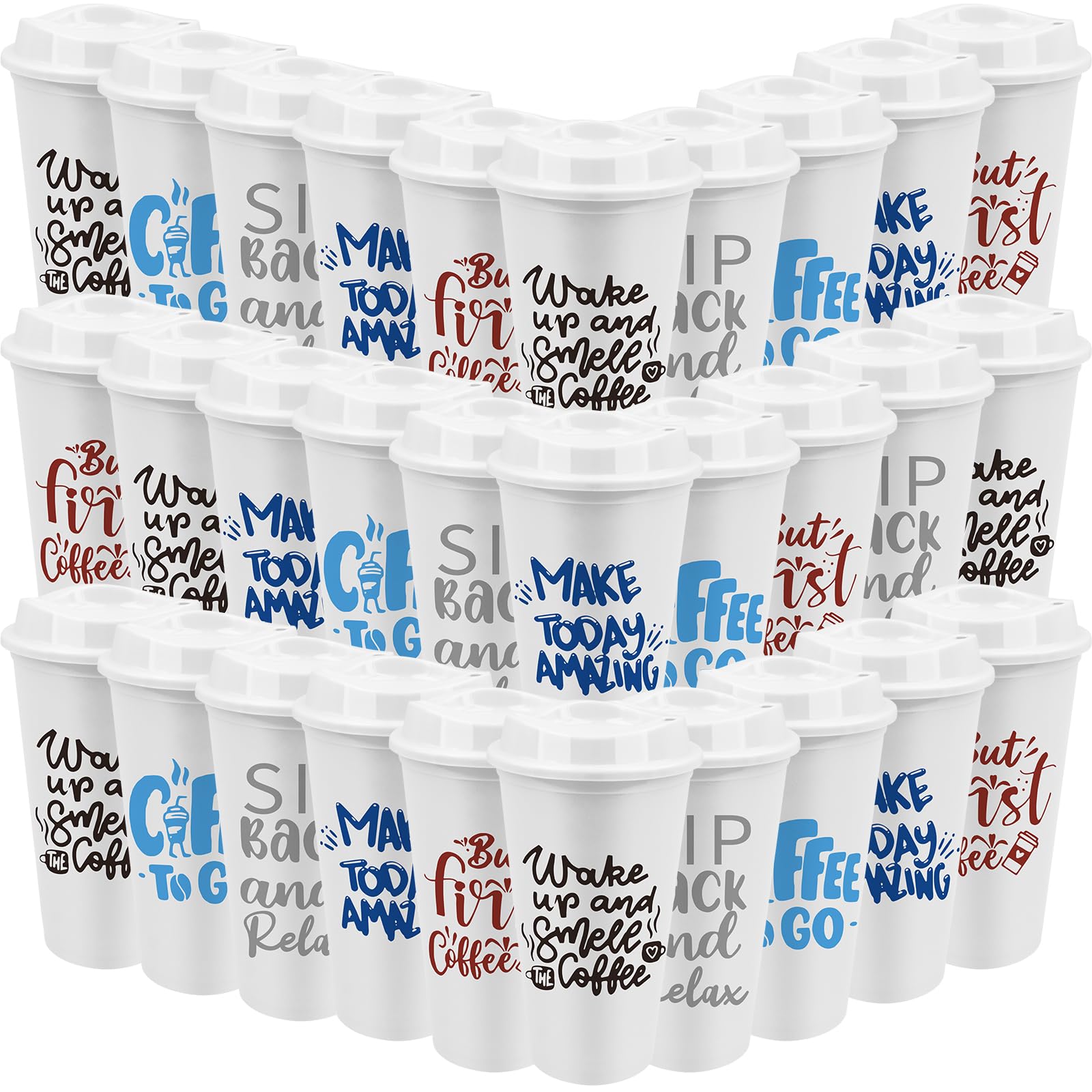 KDXBQ 30 Pcs Employee Appreciation Coffee Cups Thank You Gift 470 ml Reusable Plastic Tumbler Cups with Lids Inspirational Travel Mug Team Gift for Staff Coworkers Thanksgiving Gifts (White)