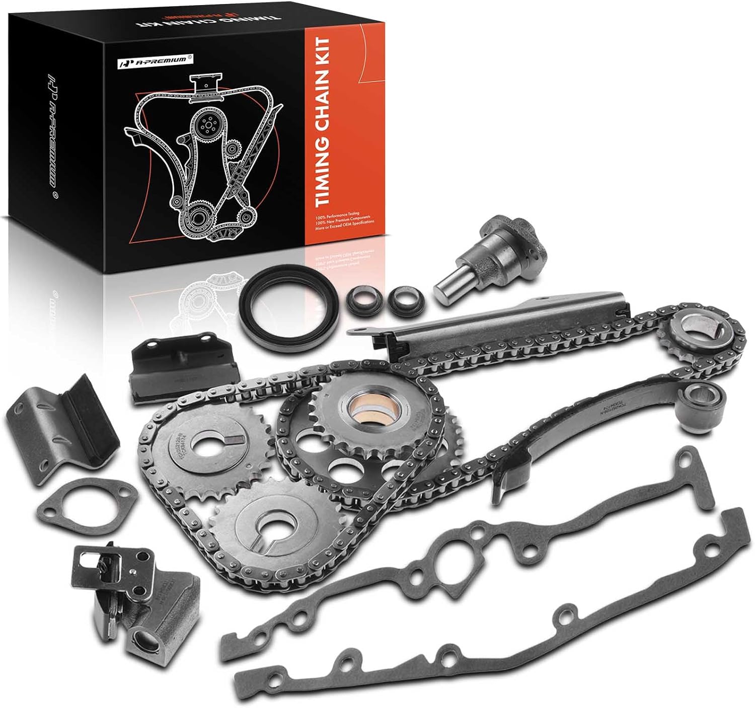 A-Premium 18Pcs Engine Timing Chain Kit W/Idler Sprocket & Guide Rail & Tensioner & More [fits DOHC, L4 1.6L] Compatible with Nissan 200SX 95-98, NX 91-93, Sentra 91-99, Replace# 1302855Y10