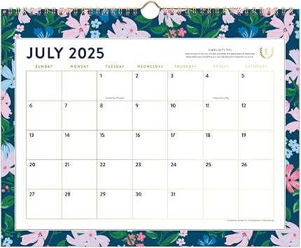 AT-A-GLANCE Wall Calendar 2025-2026 Academic, Simplified by Emily Ley, Monthly, 15" x 12", Medium, Unruled Daily Blocks, Petite Floral EL38-707A