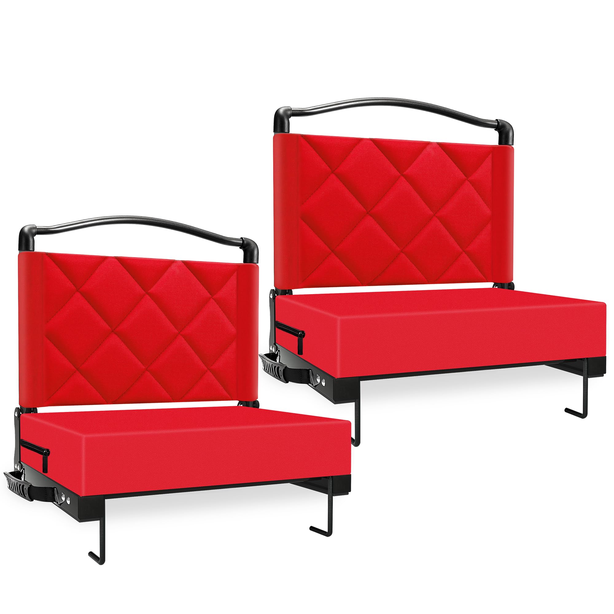 Kaganoon 2pcs Stadium Seats with Back Support Cushion, Folding Stadium Seats for Bleachers Hold up 400lbs, Wide Bleacher Seat with Shoulder Strap & Handle Perfect for Sports Events, Red