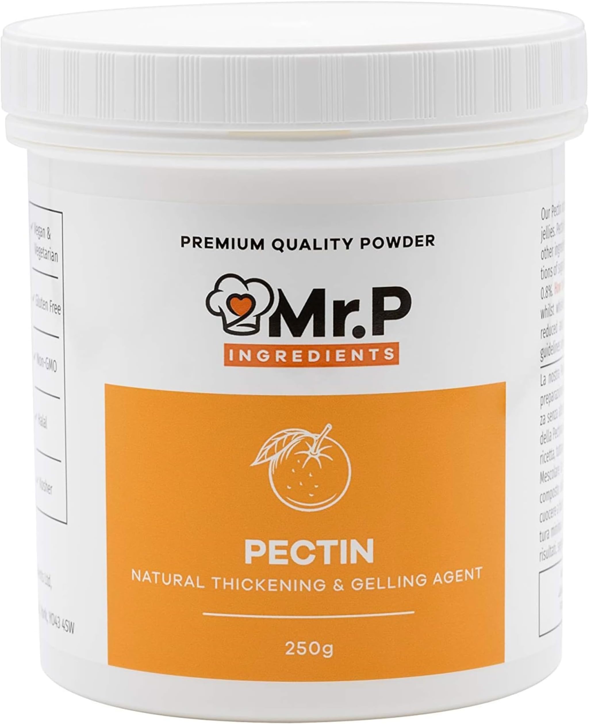 Mr.P Ingredients Pectin 250g NH Powder Ideal for Jams Marmalades Chutney Fruit Jellies Fruit Compote Gelling Agent Vegan Vegetarian Halal Kosher Gluten Free (Recyclable Pot)