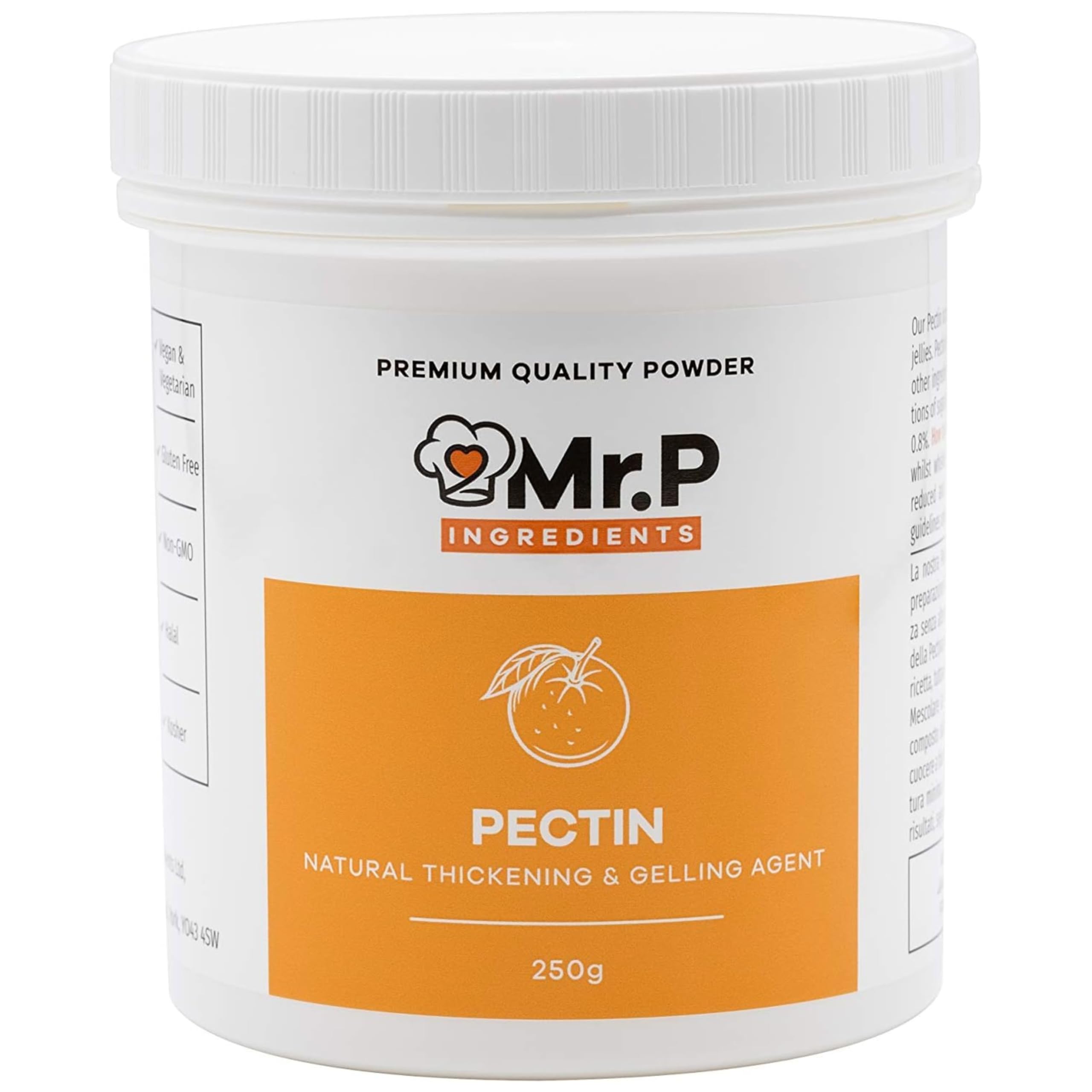 Mr.P Ingredients Pectin 250g NH Powder Ideal for Jams Marmalades Chutney Fruit Jellies Fruit Compote Gelling Agent Vegan Vegetarian Halal Kosher Gluten Free (Recyclable Pot)