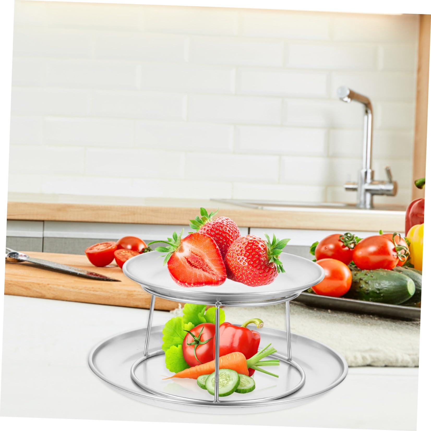 Alasum Set di Alzata per Dolci in Acciaio Inox Doppio Strato, Resistente e Pratico, per Compleanni e Buffet Design Semplice e Raffinato Color Argento