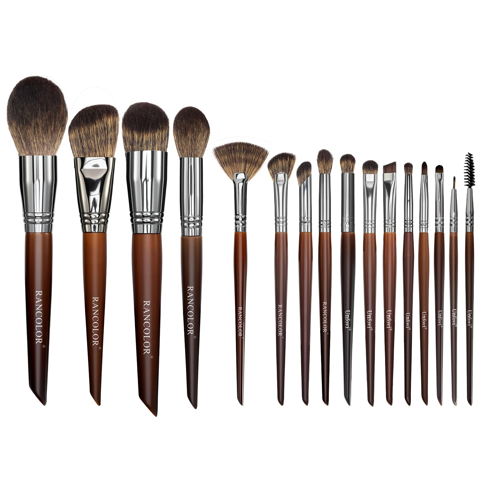 RANCOLOR 15-Pcs Tri-Color Layered Bristles Makeup Brush Set with Ergonomic Wood Handle- Daily Essential Cosmetic Brushes Kit for Professional Foundation, Concealer, Eyeshadow, Powder Blush