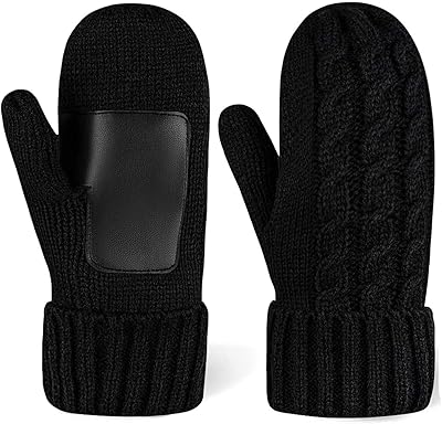 Iywish Women Knit Mittens Thermal Gloves Winter Wool Fleece Ski Cycling Snow Gloves