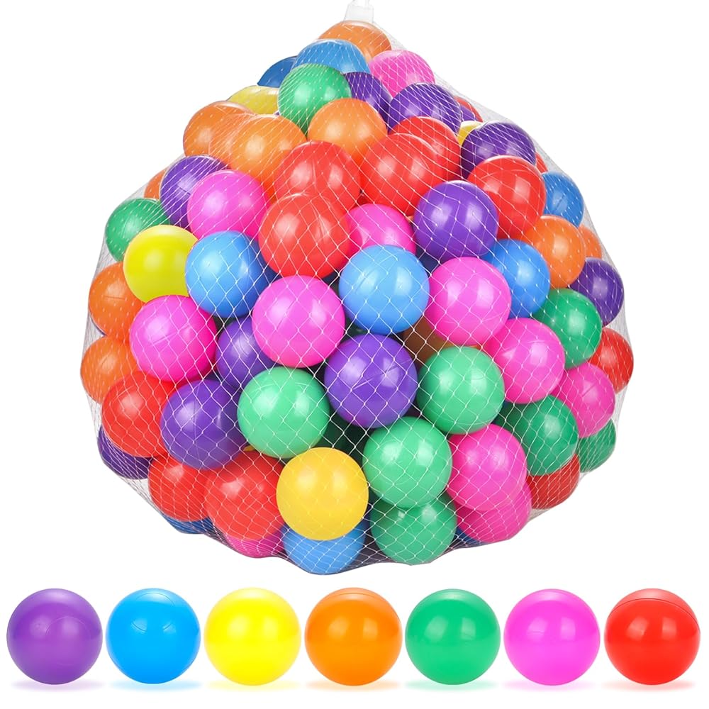 YUFUL Ball Pit Balls 200 Count for Kids, Plastic Balls for Ball Pit, 2.2 Crush Proof Play Balls BPA Free Non-Toxic, 7 Kinds of Bright Color Ocean Balls Includes Reusable Net Bag (Rainbow)