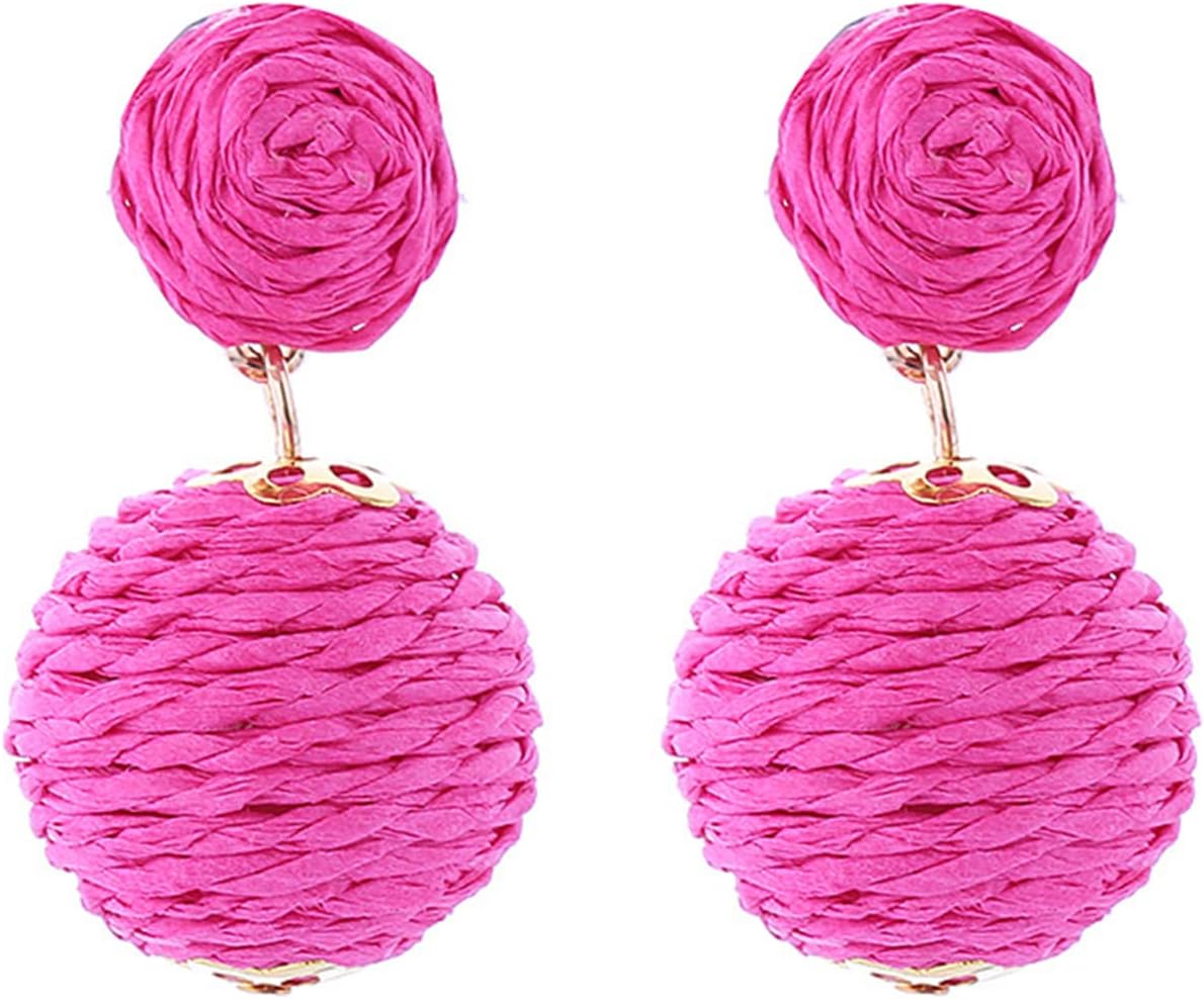 Statement Raffia Earrings for Women Ball Geometric Lantern Ratten Drop Earrings Palm Bohemian Dangle Earrings Summer Tropical Beach Jewelry