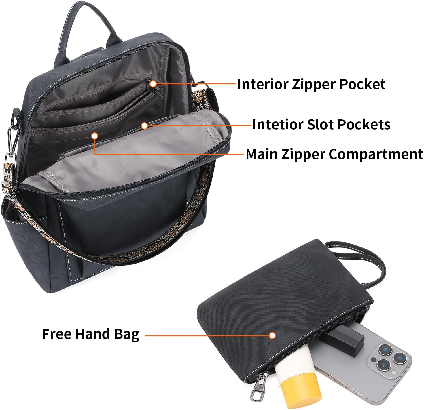 GAEKEAO Backpack Purse for Women PU Leather Travel Backpack Fashion Multi-Pocket Convertible Shoulder Bag Handbag Black
