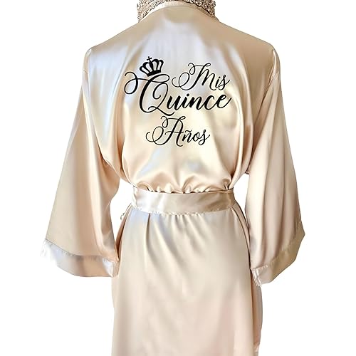 Miniatura 7 de Personalized Satin Robe For Bridesmaids or Quinceañera Sweet Sixteen Birthday Parties, Custom Glitter Short Robe with Crown, Tiara, Diamond Ring,
