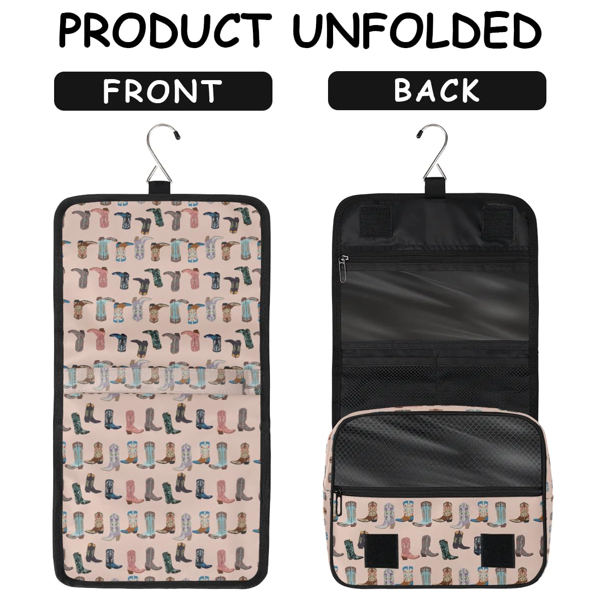 Neceser de viaje para mujeres y hombres con gancho para colgar, organizador de cosméticos de maquillaje, bolsa de viaje para artículos de tocador, accesorios esenciales, tamaño grande, Cowboy