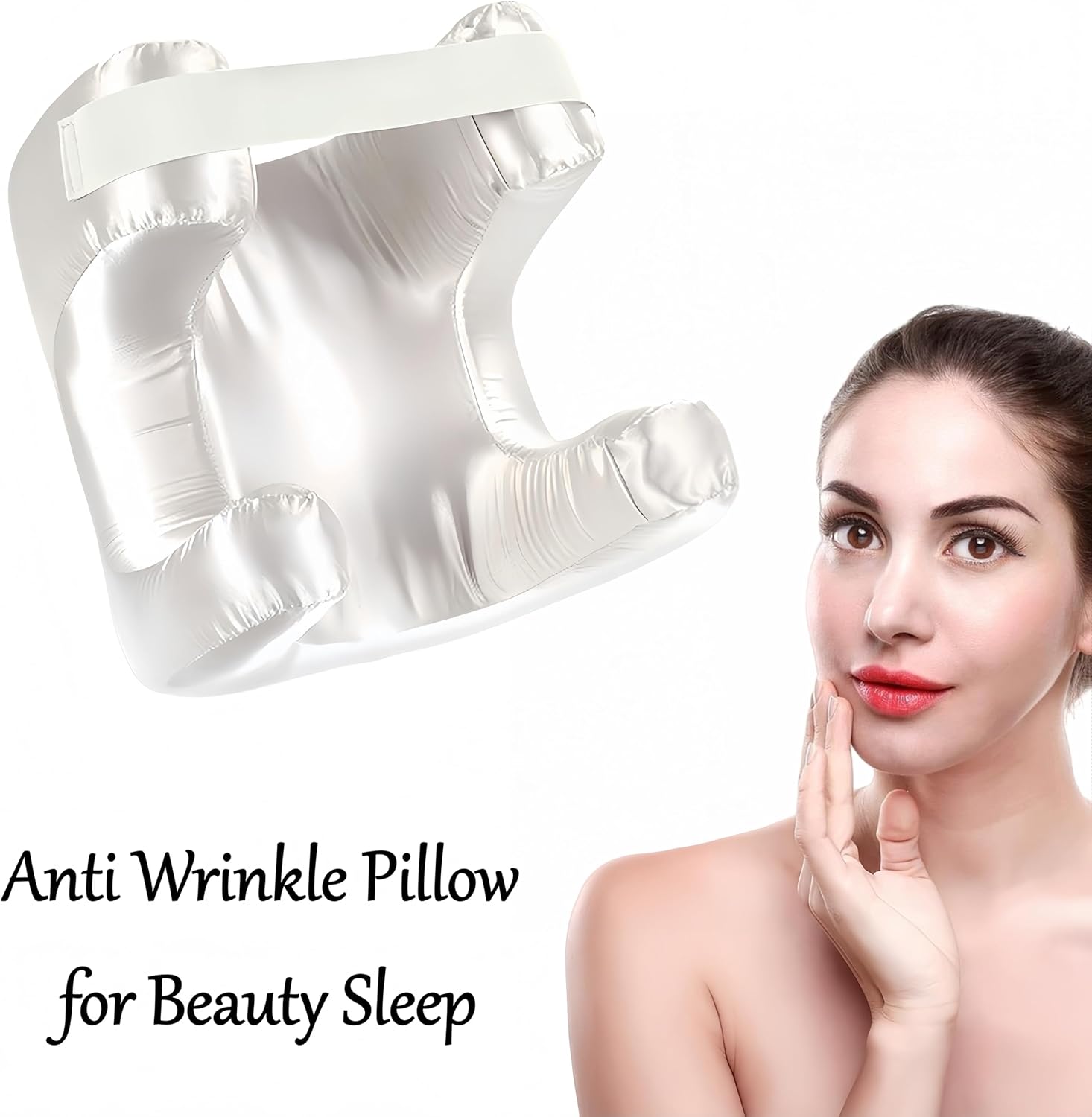 Face Pillow for Wrinkles, Anti Wrinkle Pillow with Cooling Silk Pillowcase, Beauty Pillow for Sleeping Face Down and Back Sleeping (White)