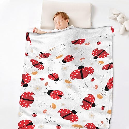 Miniatura 6 de Manta de franela de mariquita para regalo, manta de franela ultra suave y acogedora, manta de forro polar ligera y mullida, manta de felpa cálida