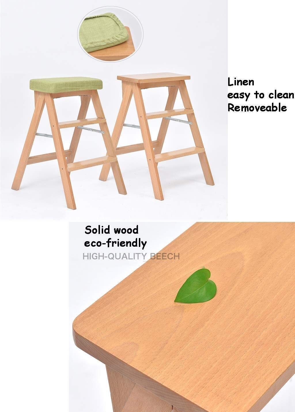 Escalera de Tijera/Escalera/Silla Plegable de 3 peldaños, Silla salvaescaleras de Madera Taburete extendido Cojines de Asiento Taburete Alto para Herramientas de jardín Altura 65 cm Uso Inte