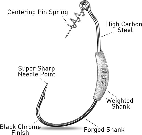 Miniatura 2 de Ganchos de pesca pesados, 15 piezas sin malas hierbas con pasador de centrado Twistlock de plástico suave para pesca de lubina