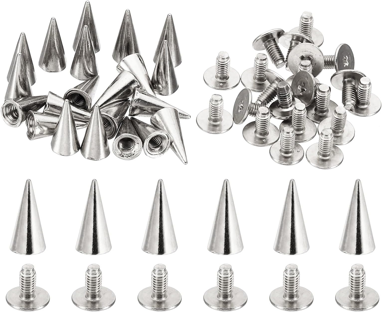 PATIKIL 12mm Studs for Clothing, 20 Sets Studs and Spikes Leather Rivets Cone Spikes Metal Screw Studs for Clothing Leather Crafts Fabric Shoes Punk Bag Leathercraft, 6x12mm, Silver Tone