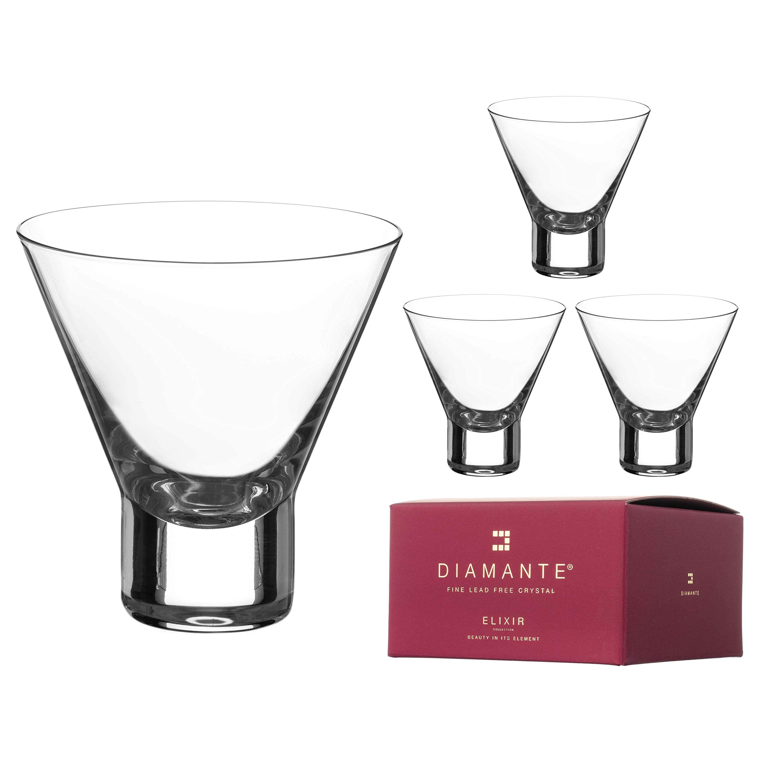 DIAMANTE Copas de Cóctel Martini - 4 Vasos Cortos de Cristal sin Tallo para Cóctel Martini Mojito Postre o Cuenco de Aperitivos- Colección 'Auris' – Juego de 4
