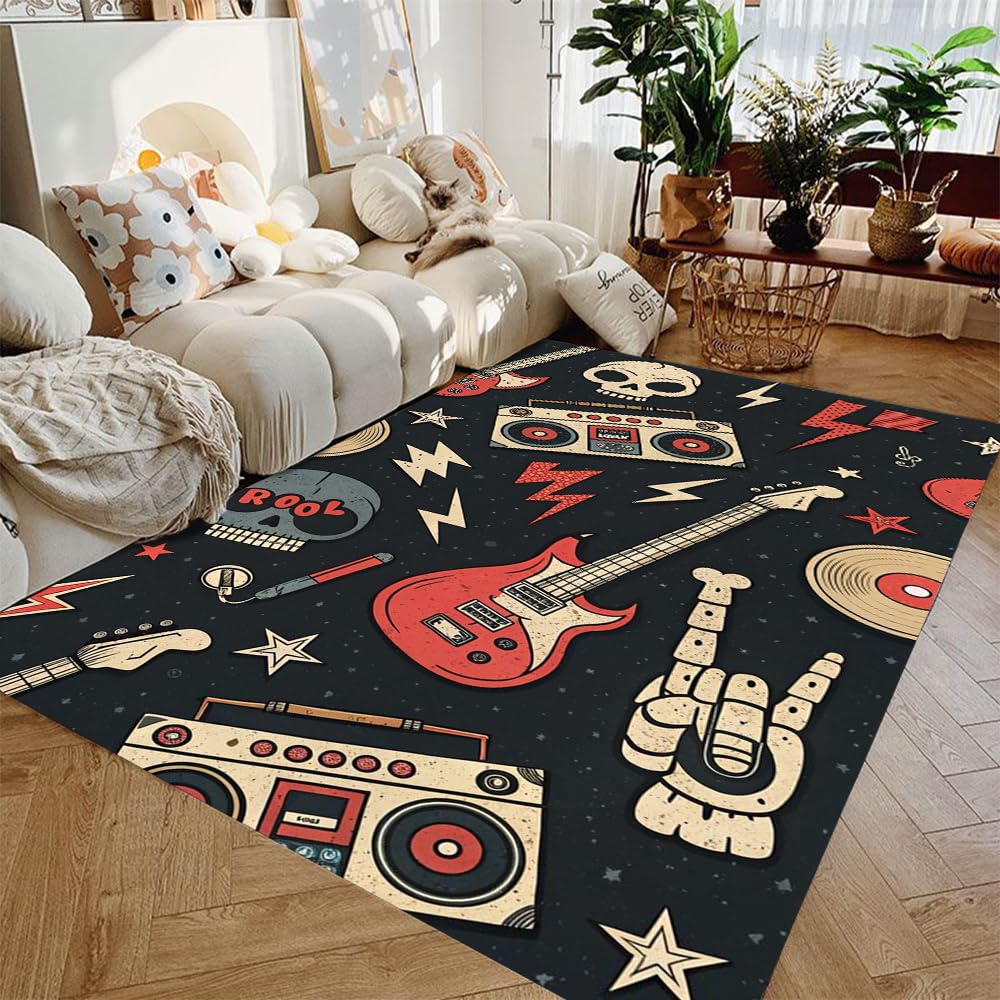 Grand tapis guitare en flanelle 160x230cm lavable pour salon