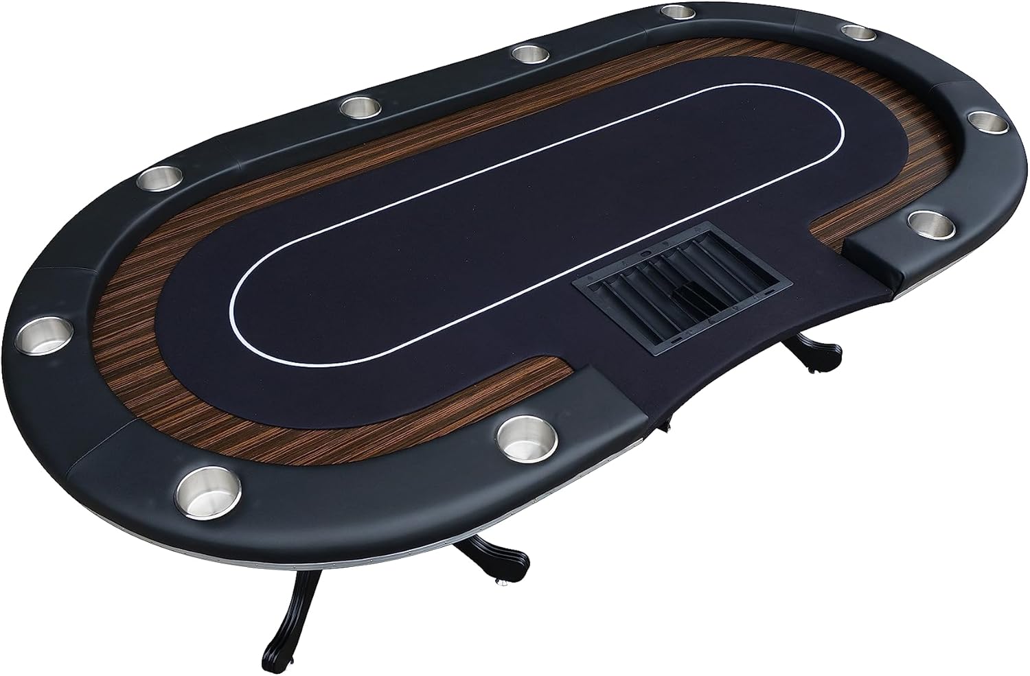 Poker Table for 10 Players Casino Texas Holdem Games Premium Aura 96 inches Black Speed Cloth with Wooden Racetrack Cup Holders Chip Tray