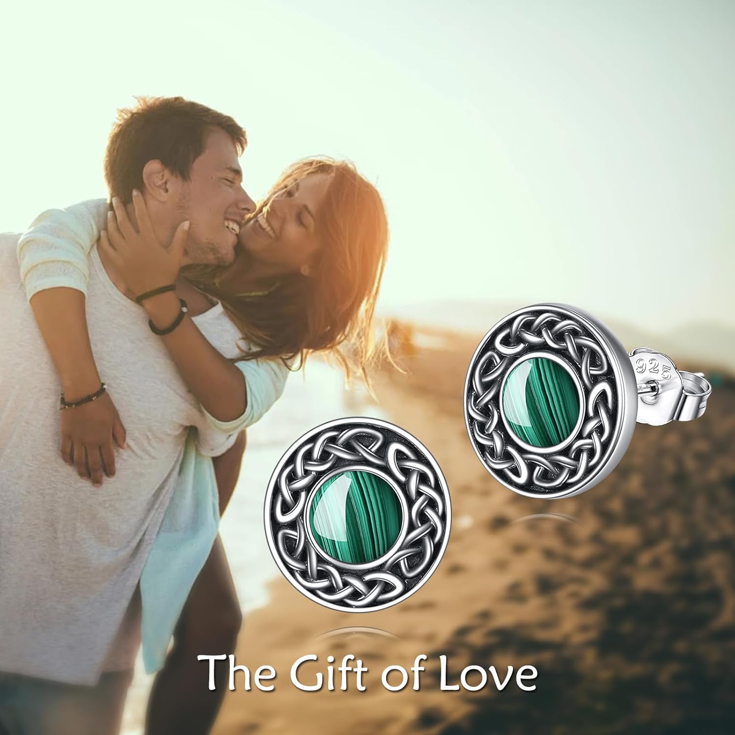 Celtic Boho Earrings 925 Sterling Silver Malachite/Moonstone/Turquoise Stud Earring Round Post Western Jewelry Gifts for Mother Wife