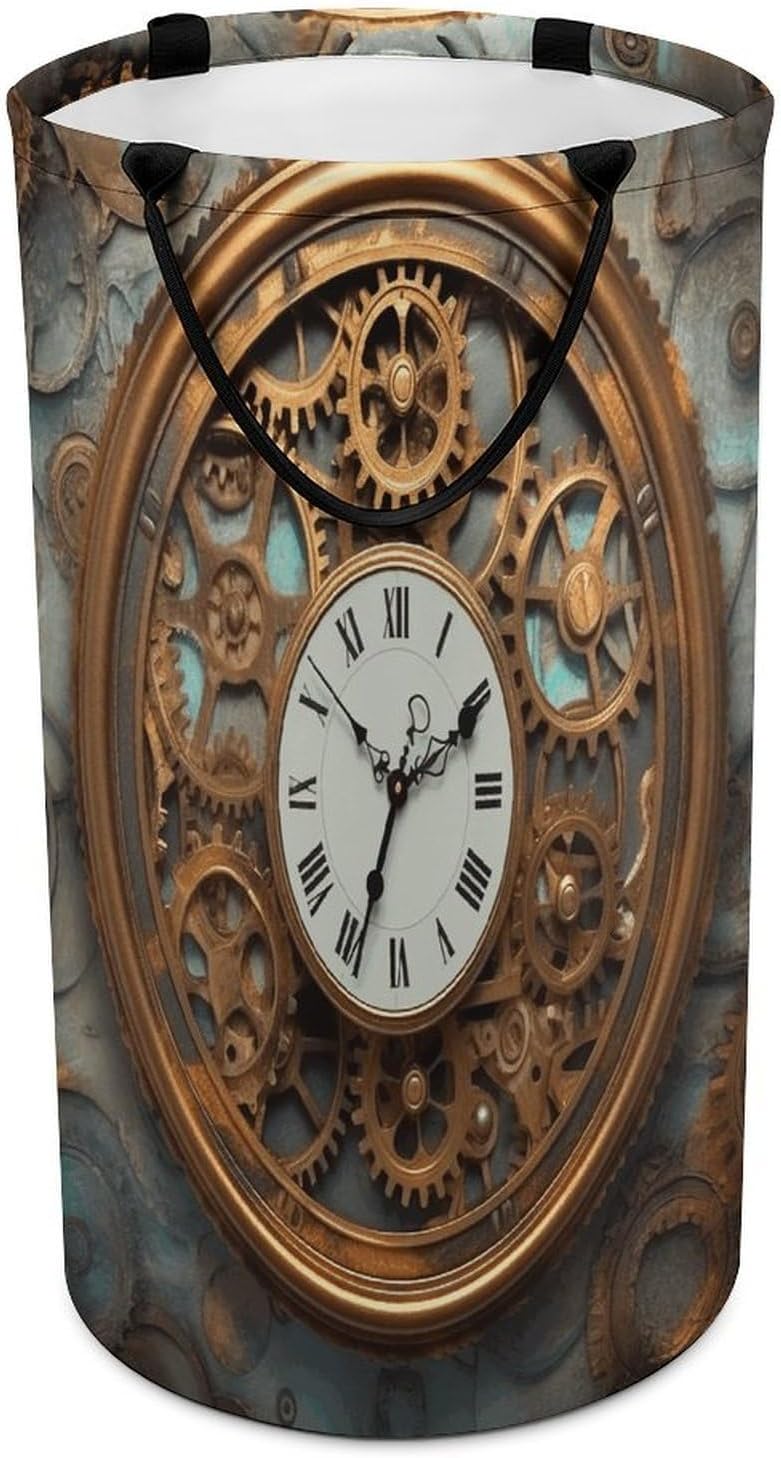 Rusty Steampunk Clock Laundry Hamper Large Collapsible Laundry Basket with Handles Waterproof Clothes Hamper Portable Dirty Clothes Basket for Bedroom Laundry Room Closet Bathroom