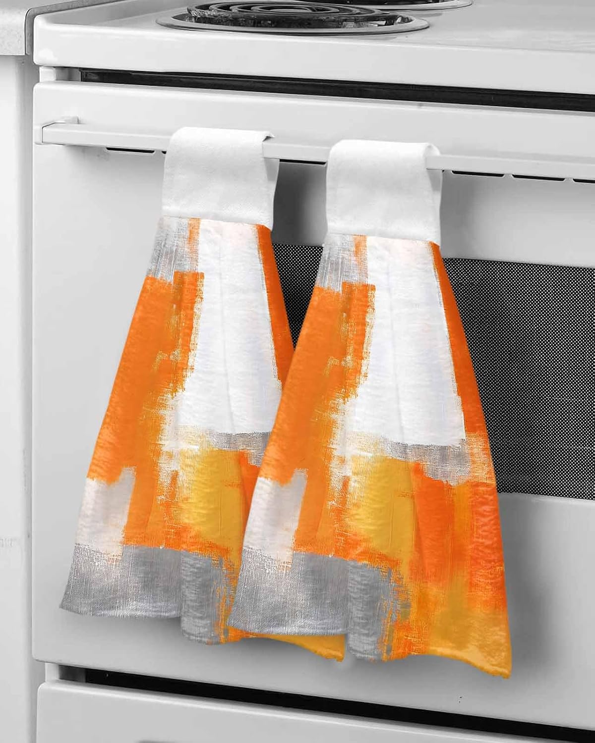 Burnt Orange Art Kitchen Hand Towels with Hanging Loops Set of 2 Abstract Contemporary Square Graffiti Soft Thick Oven Fingertip Dry Microfiber Tie Dish Towel Cleaning Washcloth for Bathroom,Kitchen