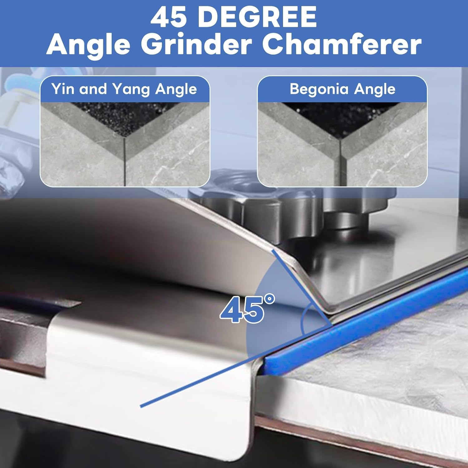 Angle Grinder Stand for Tile 45°Chamfer Cutting, 45 Degree Tile Chamfering Tool with 2Pcs Saw Blades, Grinder 45 Degree Adapter for Tile, 100-Type Angle Grinder Holder,Tile Chamfering Stand