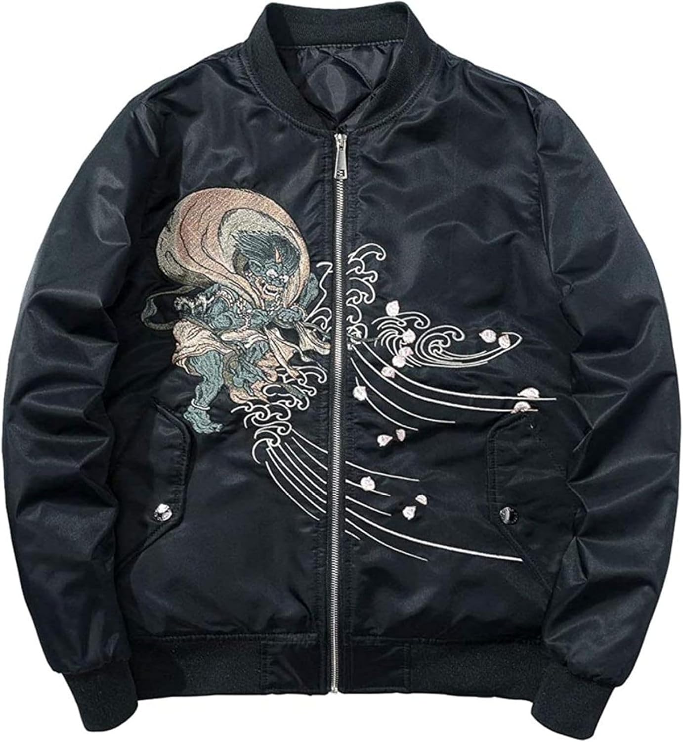 スタジャン メンズ 和柄 薄手 フライトジャケット 中綿 バイク ジャンパー アウター ma1 メンズ 刺繍 中綿ジャケット ライダ