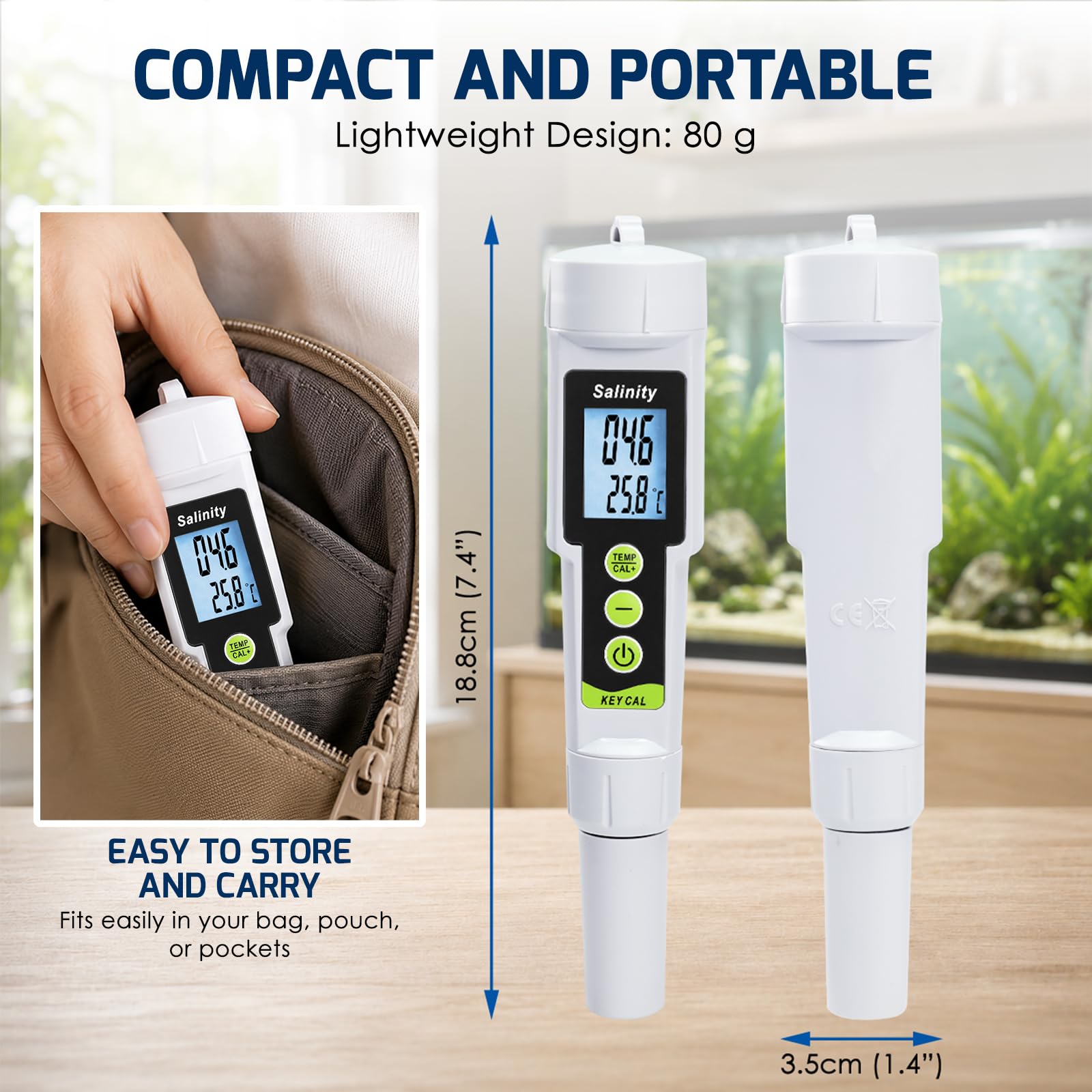TEKCOPLUS Testeur de salinité 2 en 1 0–199,9 PPT avec ATC, testeur de salinité et de température numérique pour aquarium, réservoir marin, étang à poissons et piscine, eau de mer salée, hydroponie