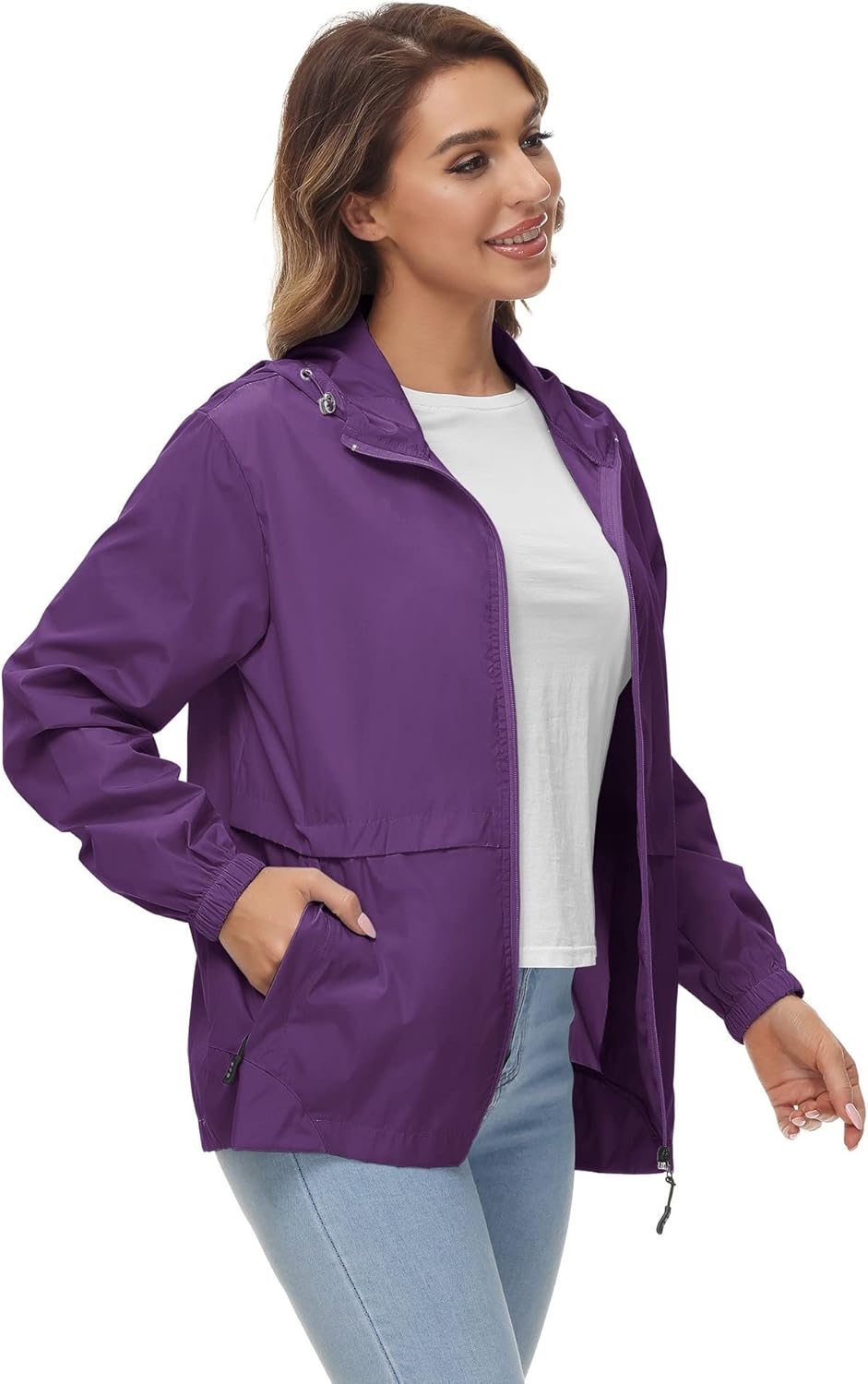 Avoogue Womens Waterproof Rain Jacket Lightweight Raincoat Packable Hooded Outdoor Windbreaker - Image 5