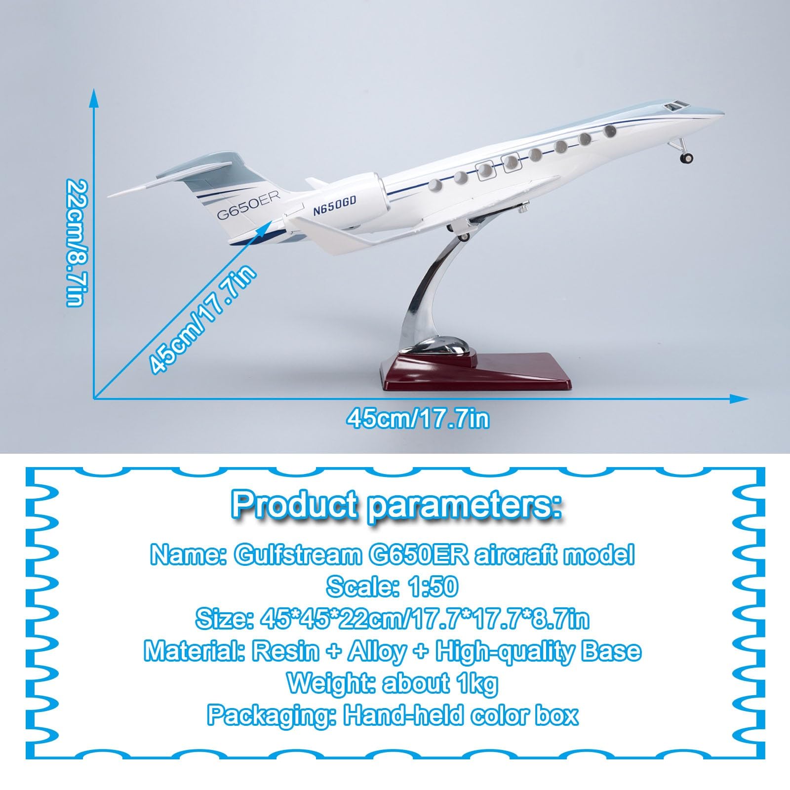 Generico Modello di aeroplano da 17 pollici for la modalità aereo pressofuso modello Gulfstream G650