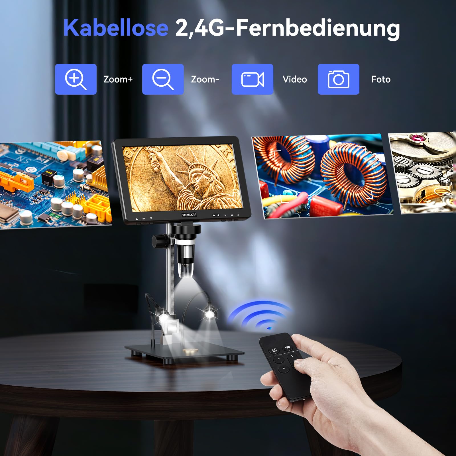 TOMLOV DM9 Max 10,1-Zoll Digitales Mikroskop 20MP LCD Vergrößerung HD IPS Bildschirm 64 GB