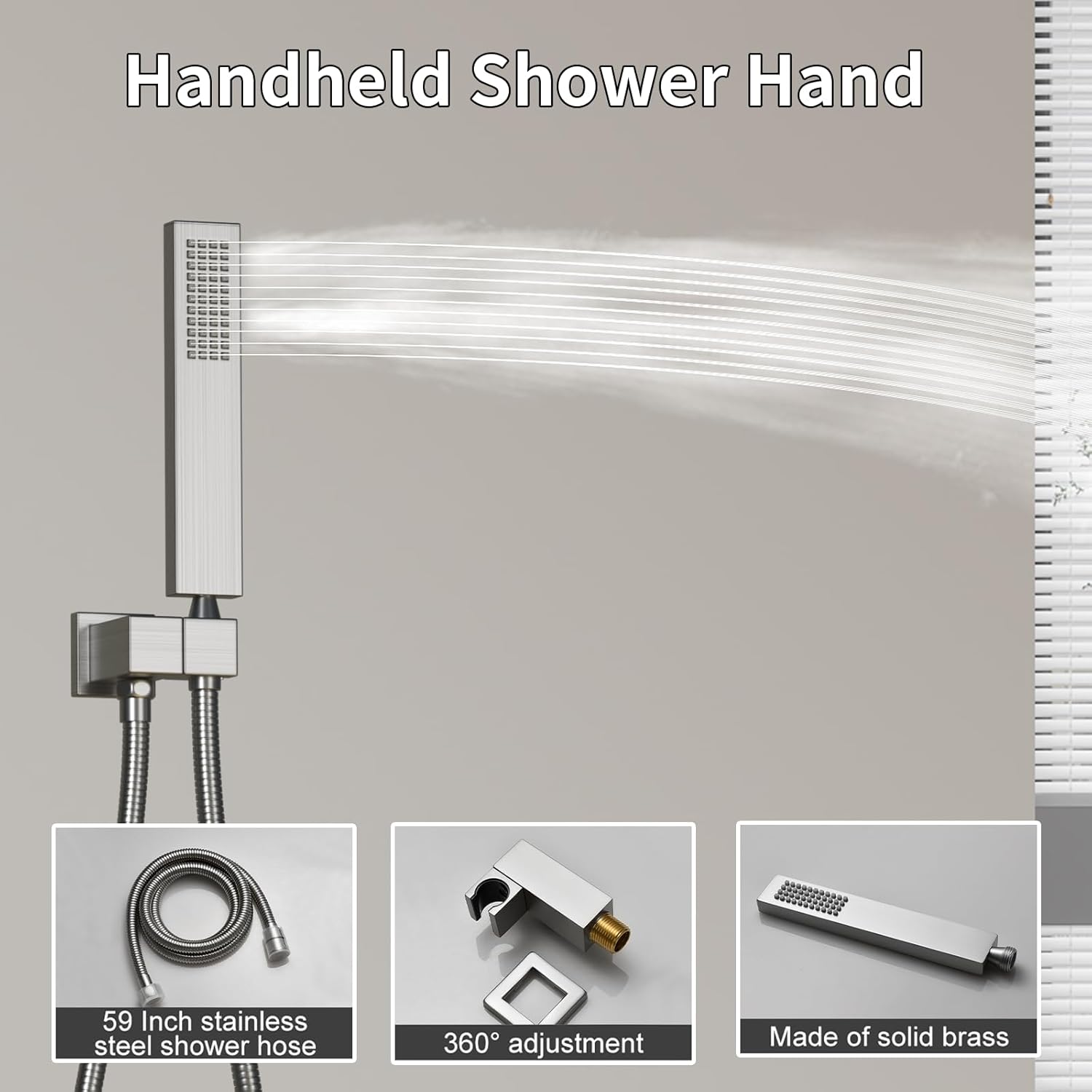 AYIVG Thermostatic Full Body Shower System Dual Rainfall Shower Head LED 16 X 26 Inch And 8 Inch Wall Mount With 6 Jets 4 Way Diverter Valve Digital Display Handheld Shower Fauct Set (Brushed Nickel)