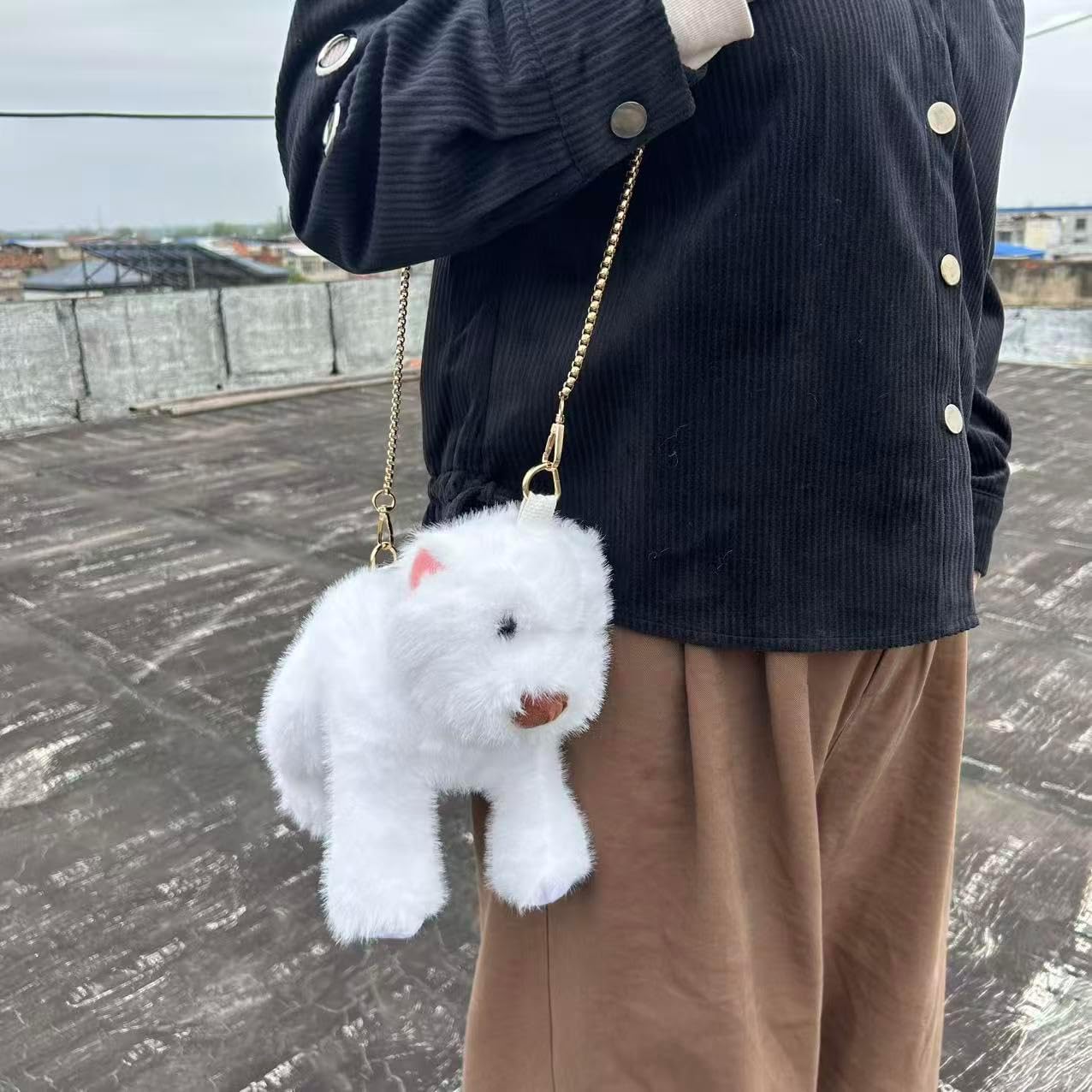 Western Highlands Dog Crossbody Bag, Dog Shoulder Bag Messenger Bag, Cute Animals Plush Purse Novelty Bag with Zipper for Women (White) - Image 4